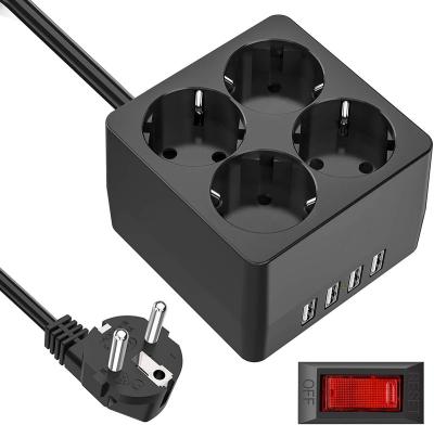 China Residential/General Purpose Multiple Outlet Over Voltage Protection with USB, Cube 4 Way Outlet Strip, Child Protection with 4 USB Charger for sale