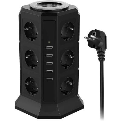 China Residential / Multipurpose Multiple Socket Outlet 12 Way Socket Tower With 5 USB Ports Charging Surge Protection And Short Circuit Protection for sale