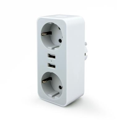 China Residential/general-purpose outlet adapter, 2 outlets (4000W) and 2 USB ports (2.4A), wall outlet short-circuit protection and over-current protection for sale