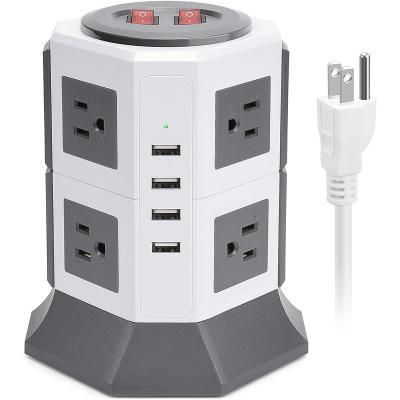 China Residential / General Purpose Vertical Desktop Extension Power Socket 2 Meter Cord, 8 Outlets 4 USB Port with Overload Protection Circuit Outlet, ETL Listed for sale