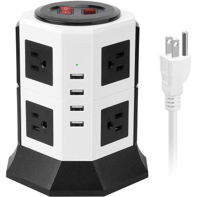 China Retractable Cord 3 Pin Plug Surge Protector USB Charging Power Station Residential/All-Purpose Electric Strip Tower for Home/Office/Garage for sale