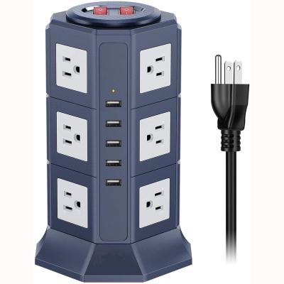 China Residential / Multi-Purpose Tower Extension Cord with USB Power Strip 12-Outlet + USB Charging Station for Office and Home for sale