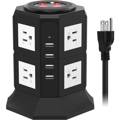 China Residential / General Purpose Tower Power Band 8 AC Outlets 15A & 4 USB Smart Charging Station Multiple Protection with 14 A.W.G. for sale