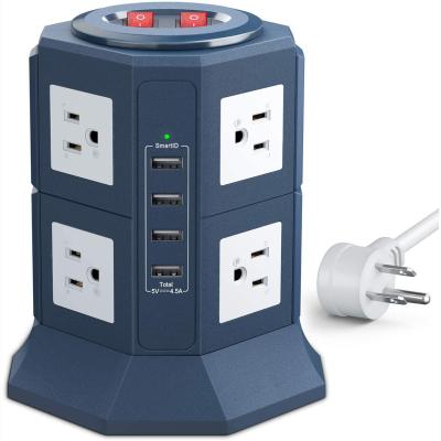 China TOPEREK Power Strip Tower 8 AC Outlet 4.5A 4.5A 4 Residential/General Purpose USB Ports For Quick Charging Extension Socket for sale