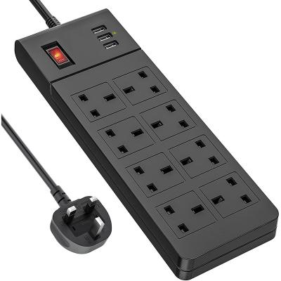 China Residential / General Purpose Extension Socket With 3 Way Power Extension Socket 8 Way USB Wall Mounted Sockets And For Home Office for sale