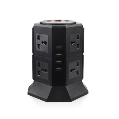 China Residential / General Purpose Smart Surge Protected 8 Outlets With 4 USB Tower Black Extension Lead - 2m for sale