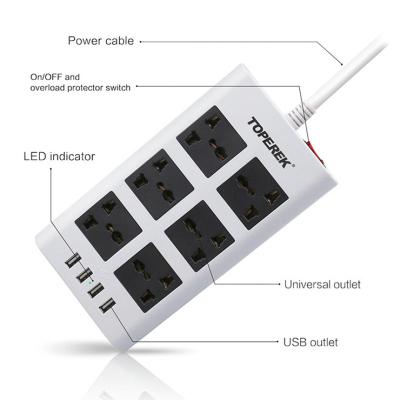 China Residential / General Purpose 6 USB Outlet Home / Office Smart Surge Protector Strip With 4 Charging USB Ports for sale