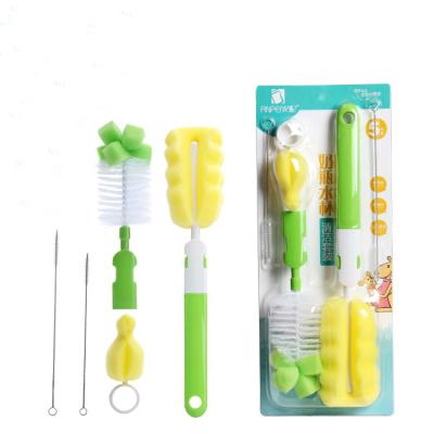 China Viable Factory Sells 6 Sets Baby Bottle Cleaning Brush 360 Degree Cleaning Sponge Care Rotary Head Bottle Brush for sale