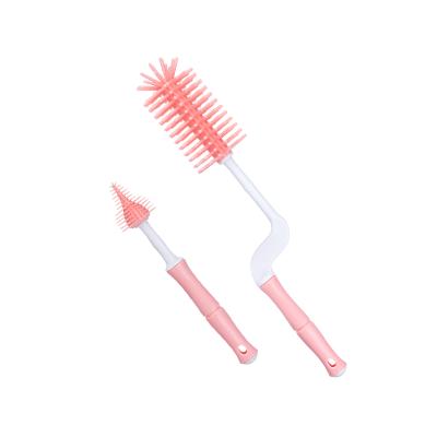 China 2 Viable in 1 Set 360 Degree Rotary Supply All Round Food Grade Silicone Baby Bottle Suspensible Nipple Cleaning Brush for sale