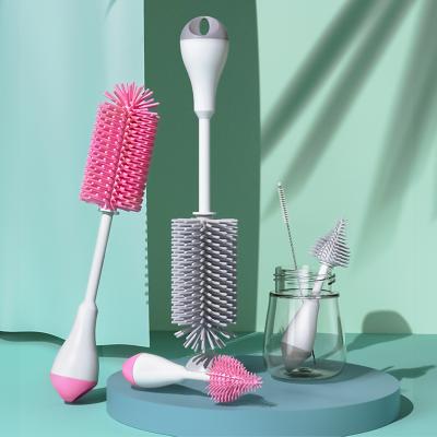 China 3 Viable in 1 BPA Free Silicone 360 ​​Degree Rotating Baby Bottle Cleaning Brush with Nipple and Straw Brush for sale