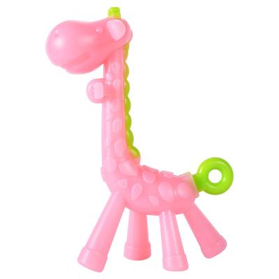 China Toy Integrated Molding Cartoon Soft Giraffe All Silica Gel Baby Teether Newborn Teething Gel for sale