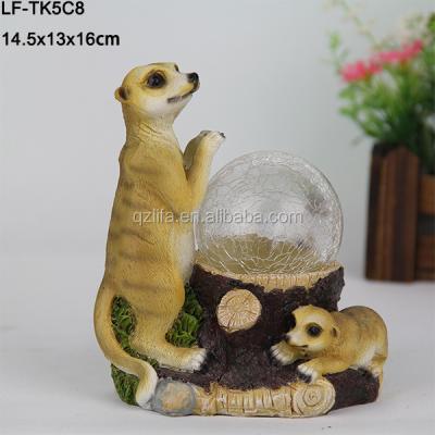 China Resin meerkat figurines solar outdoor lighting animal meerkats with glass ball garden ornaments lights from Quan Lifa supplier for sale