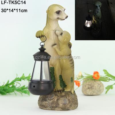 China Resin garden decor resin craft solar light meerkat solar lamp polyresin garden ornament animal led outdoor light figurine led lamp for sale