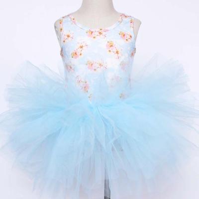 China New 2021summer viable 4 layers printed six colors babies' lace Tulle tutu dance dress for sale