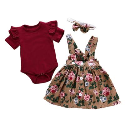 China Girls Casual Dress Children Floral Print Suspender Skirt Two-piece Suit for sale