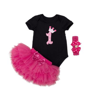 China Wholesale Newest Baby Birthday Gift Breathable Tutu Skirt Headband Baby Rompers Sets for sale