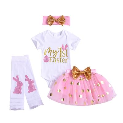 China Adorable Pattern Girl Kids Clothes Casual Skirt Set Wholesale Children's Boutique Easter Clothing for sale