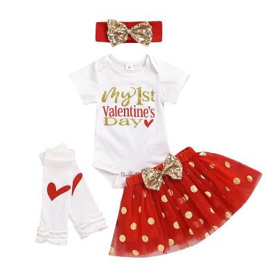 China Casual Short Sleeves Valentines Day Clothes 4 Pcs Baby Set Baby Outfit for sale