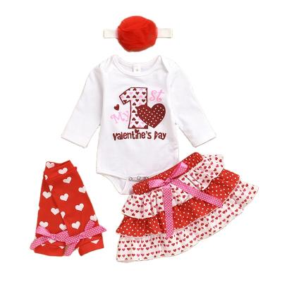 China Casual Boutique Babies Clothing Set My 1st Valentine's Day Print Baby 4pcs Outfit for sale