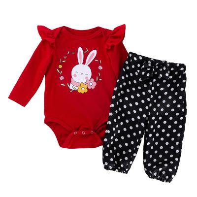 China Antibacterial Kid's Valentine's Day Toddler Polka Dot Printed Clothing Set 2pieces For Babies for sale