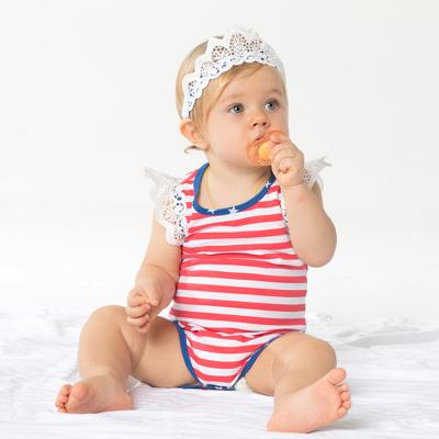 China Anti-Wrinkle 4th July Baby Infant Girl Red Stripes Toddler Romper Stock for sale