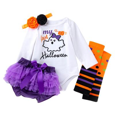 China Cute Beauty Antibacterial Design Halloween Baby Clothes Set Soft Cotton Fabric Baby Skirt With Socks And Headbands for sale