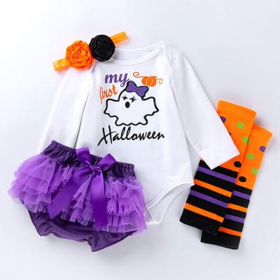 China Antibacterial In Stock Two Sets Cotton T-shirt With Skirt Design Popular Halloween Baby Clothes Set for sale