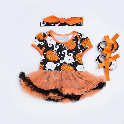 China Antibacterial Harlequin Running Dress Design Popular Halloween Holiday Design Baby Clothes Set for sale