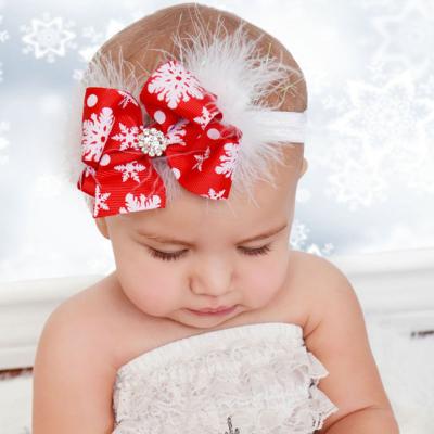 China Europe and America Cute Red Christmas Bow Hair Accessories Feather Rhinestone Crystal Headband for sale