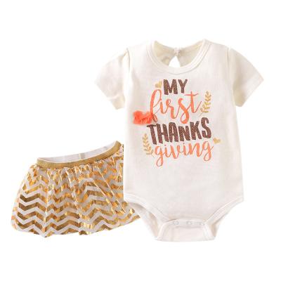 China Casual Newborn Baby Clothes Short Sleeve Jumpsuit Romper Tops 2pcs Skirts Toddler Outfits Set for sale