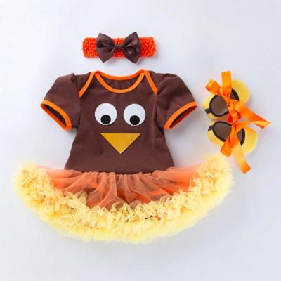 China Thanksgiving Day Breathable Cartoon Turkey Short Sleeve Rompers Baby Clothes for sale