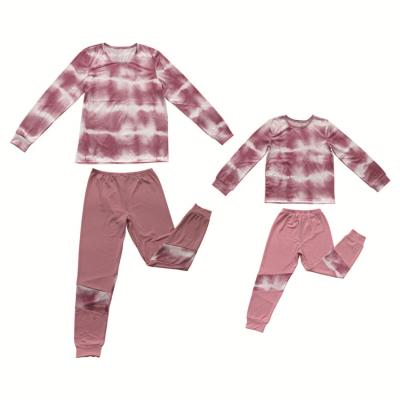 China 2020 Style Breathable Latest Style Long Sleeve Tie Dye Two Piece Mommy And Me Sweatsuit for sale