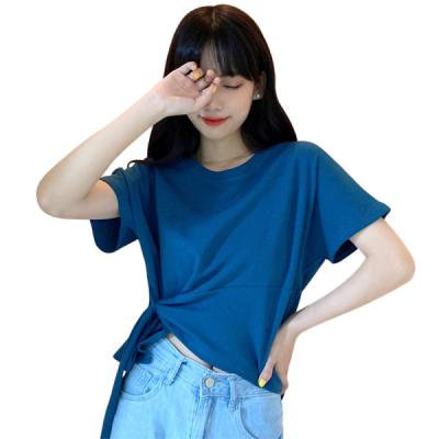 China Anti-wrinkle retro Hong Kong public design small flavor summer new short irregular female celebrity web style feels loose T-shirt for sale