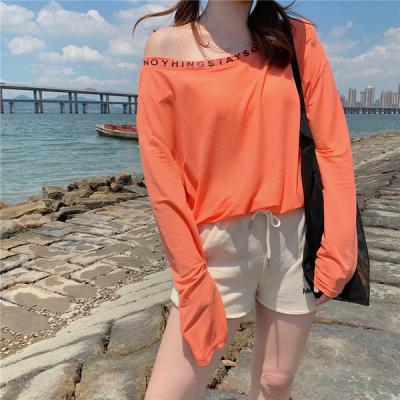 China Anti-wrinkle the new line long neck shoulder thin ice sleeve sunscreen shirt summer candy color one silk T-shirt for sale