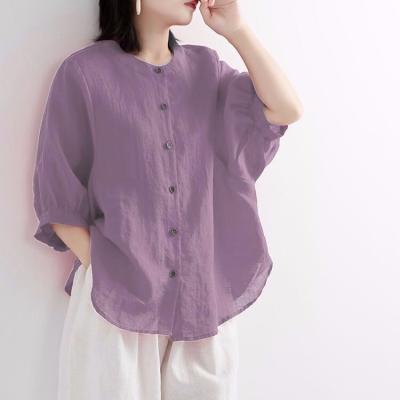 China Women's Blouse Shirt Anti-Wrinkle Linen Retro Lantern Sleeve Slim Loose T-Shirt Big Dress Cotton Cultural Canvas Small Casual Shirt for sale