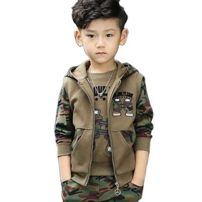 China Lolita Style Boys Spring and Autumn Wear Children's Camouflage Sports Suit Children Wear 2021 New Boys Long Sleeve Military Three-Piece Set for sale