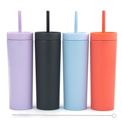 China Sustainable Hard Plastic Reuseable Cold Cup 16oz Lean Acrylic Tumbler With New Lid And Straw for sale