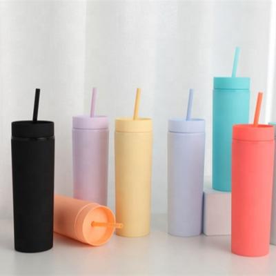 China Bpa Free Viable White Clear Pastel Plastic Double Wall Tumbler Cups With Lid Yellow Lean Yellow 16oz Straw for sale