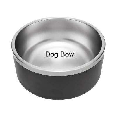 China New Travel Sustainable Silver Environmental Plain Non Slip Double Wall 64Oz Vacuum Stainless Steel Shallow Dog Cat Bowl For Kennel for sale