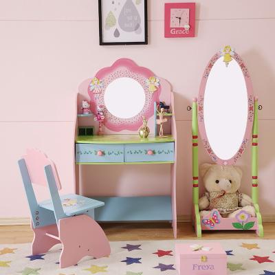 China Pink Extendable Dressing Table Wooden Dressing Table Designs Girls Dresser With Mirror for sale