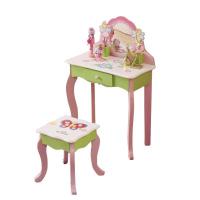 중국 Princess Wooden Wooden Dressing Table Make Up Table With Mirror And Stool For Kids 판매용