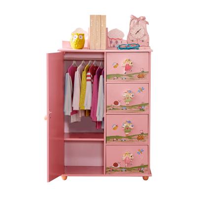 China Modern Wholesale Wooden Lovely Baby Wardrobe Children's Fairy Coat Storage Kids Cabinet en venta