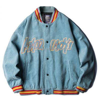 China Plus Size 2021 OEM Latest Design Winter Men Clothing Embroidered Baseball Bomber Jacket Warm Corduroy Fabric for sale