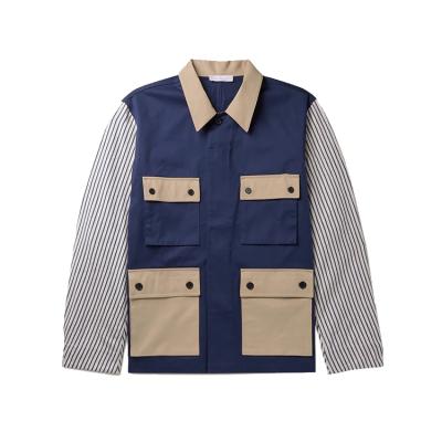 China Custom block logo Qingzhihuo size patchwork jacket more color striped cotton shirt men's patchwork jacket for sale