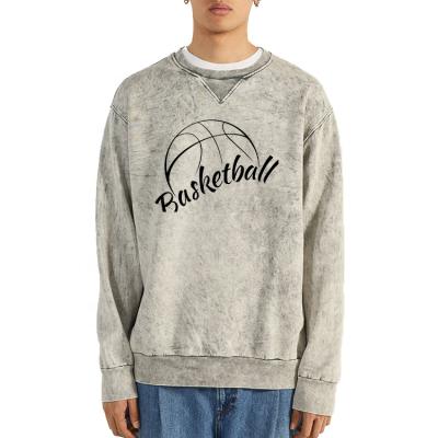 China Custom printed crewneck acid wash anti-pilling sweatshirt drop shoulders men's sweatshirts for sale