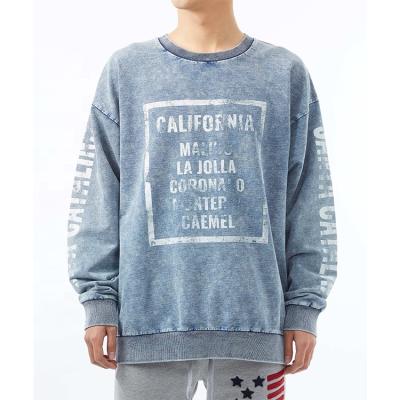 China 100% cotton anti-pilling sweatshirt acid wash custom printed sweatshirt men's crewneck sweatshirt for sale