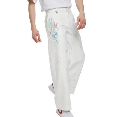 China Anti-wrinkle wide leg loose fit white multi color painted pant trousers for men's twill pant trousers for sale