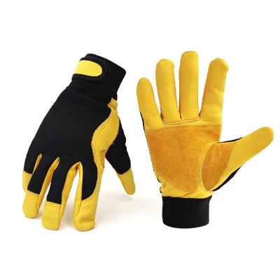 China Gardening And Work Gloves Anti Abrasion Strong Hook And Loop Closure Cow Split Leather Working Gloves Manufacturers for sale