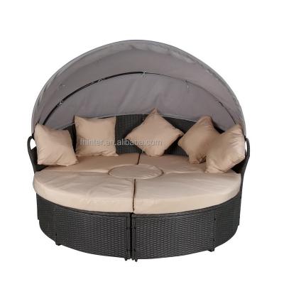 China Contemporary Outdoor Circular Round Outdoor Rattan Sofa Beds KD Uland Sofa Round Bed Furniture Garden Comfortable Bed for sale