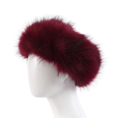 China soft & Hot Wholesale Women's Ladies Winter Hair Accessories Wine Red Makeup Faux Fox Fur Headband for sale